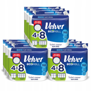 Toaletný papier Velvet ecoROLL Delikatne Biela, 4=8 roliek, ekologický